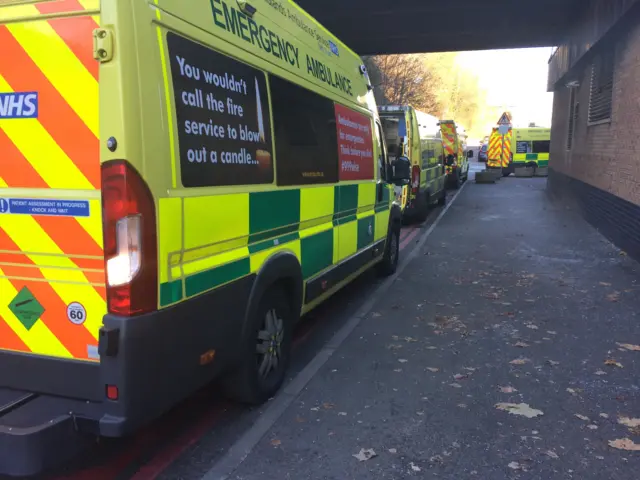 Ambulances queuing up at the QMC