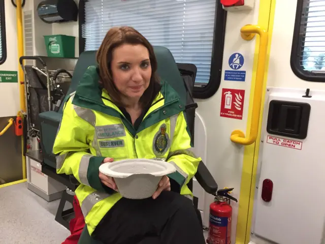 Nikki Fox in an ambulance