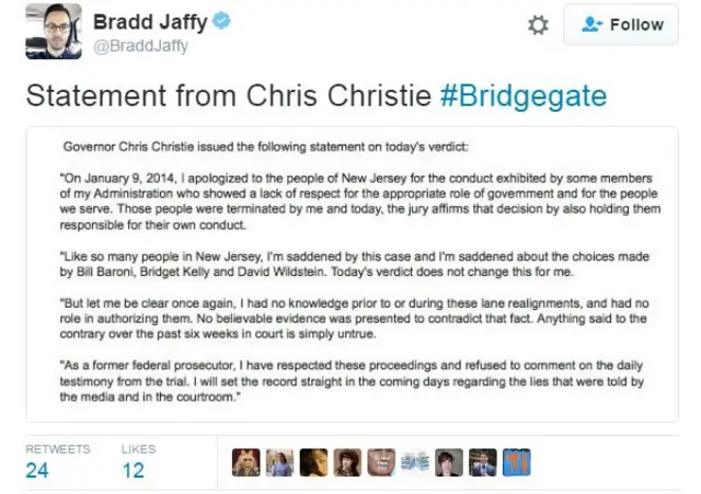 Chris Christie statement