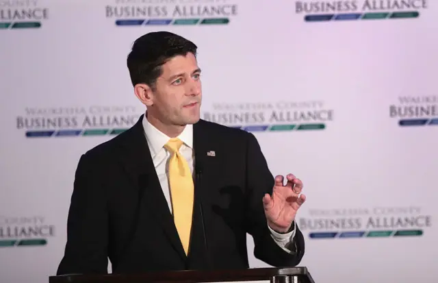 Speaker of the House Paul Ryan speaks with business and community leaders at the Waukesha County Business Alliance luncheon in Brookfield, Wisconsin, earlier this month.