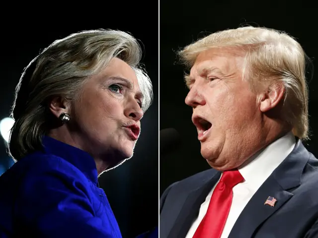 Clinton and Trump images side-by-side