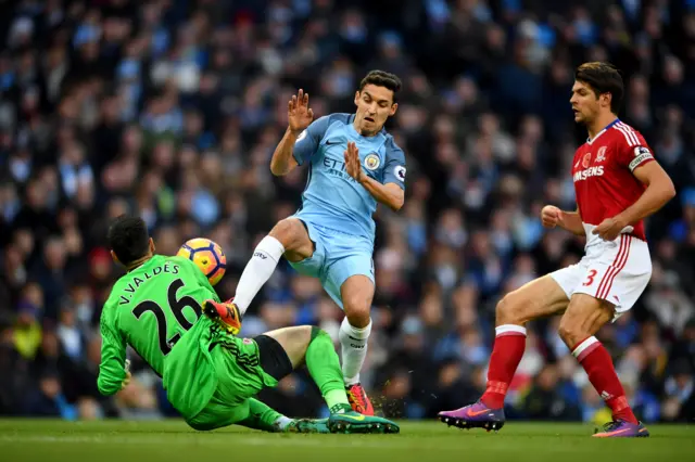 Jesus Navas collides with Victor Valdes