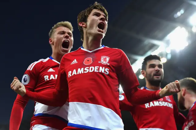 Marten de Roon of Middlesbrough celebrates