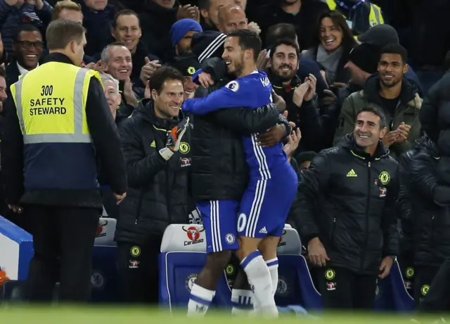 Eden Hazard celebrates scoring for Chelsea