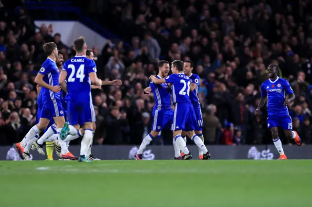 Hazard celebrates scoring his second goal