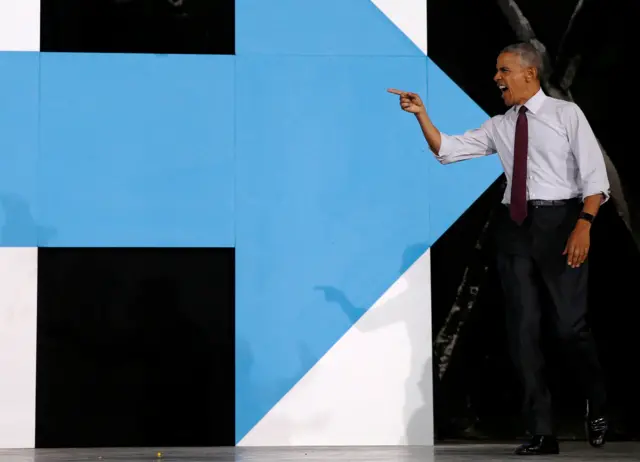 Obama takes the stage to deliver remarks at a Hillary for America campaign event in Charlotte, North Carolina