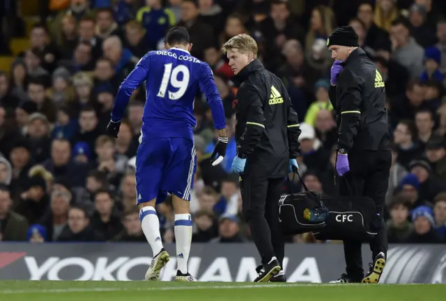 Costa speaks to physio on pitch