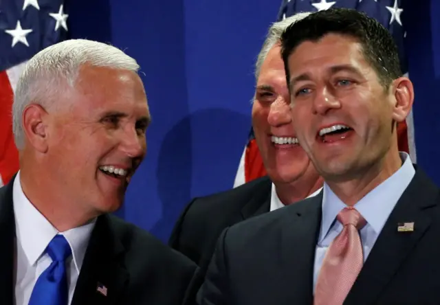 epublican vice presidential nominee Mike Pence (L-R), Representative Kevin McCarthy (R-CA) and U.S. House Speaker Paul Ryan