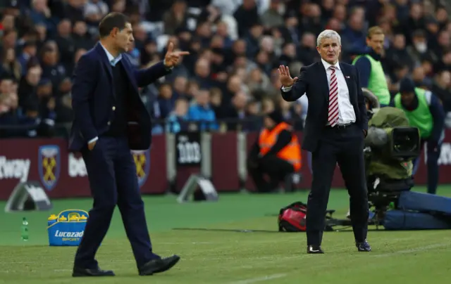 Managers on the touchline at the London Stadium