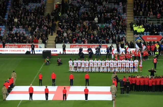 England team stand for the national anthems