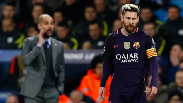 Pep Guardiola and Lionel Messi