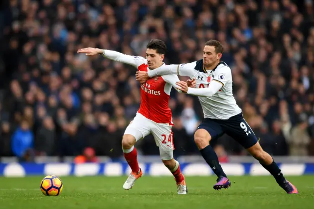 Hector Bellerin of Arsenal and Vincent Janssen