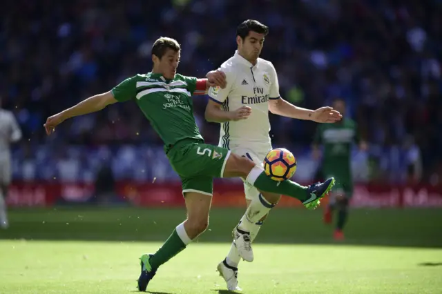 Real Madrid's Alvaro Morata with Mantovani of Leganes