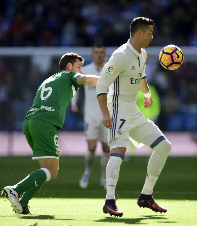 Cristiano Ronaldo and Leganes' midfielder Alberto Martin