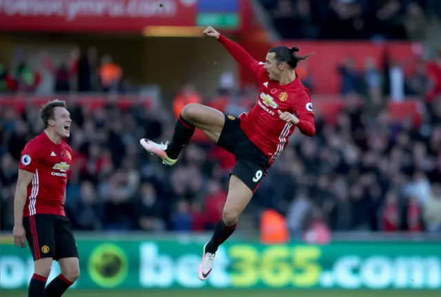 Zlatan Ibrahimovic celebrates