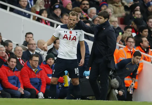 Harry Kane with Tottenham manager Mauricio Pochettino