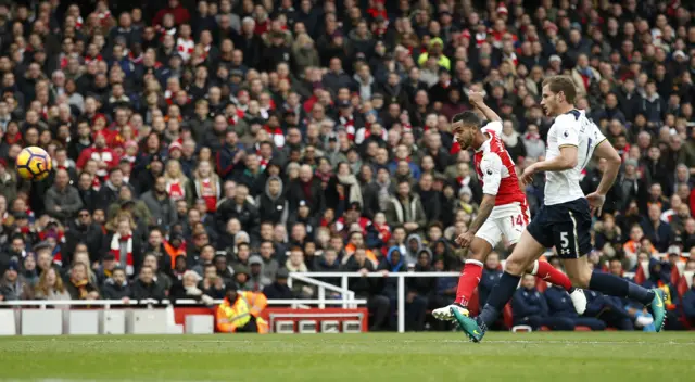 Theo Walcott has a shot at goal