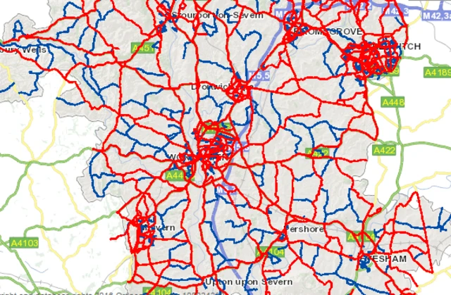 Worcestershire gritting map