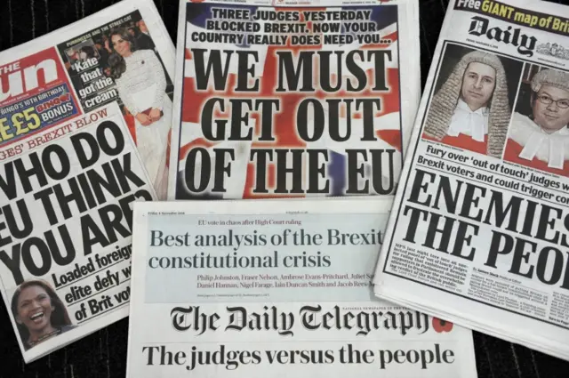 Newspaper front pages after the High Court ruling