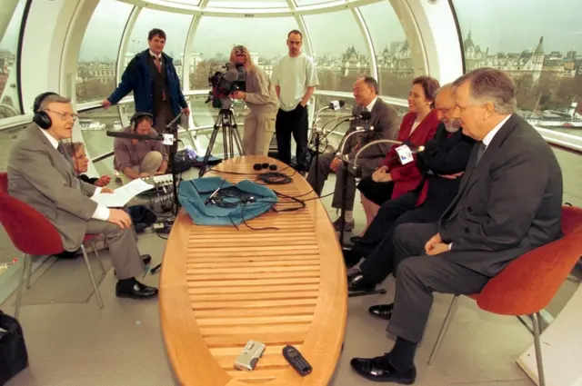 Sir Jimmy Young interviews Ken Livingstone and other London mayoral candidates on the London Eye in 2000