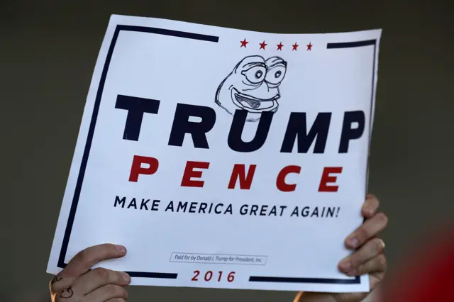 Pepe drawn on a Trump sign