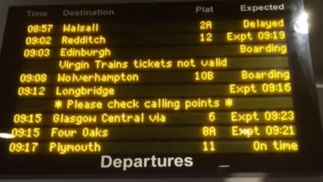 Departure board at Birmingham New Street