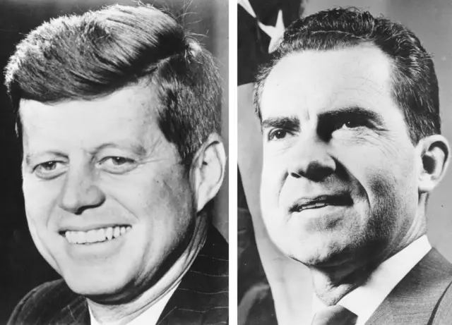 In this composite image a comparison has been made between former US Presidential Candidates John F Kennedy (L) and Richard Nixon. In 1960 John F Kennedy won the presidential election to become the President of the United States.