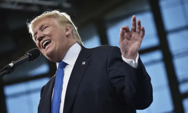 Republican presidential nominee Donald Trump speaks at a rally at the JS Dorton Arena in Raleigh, North Carolina.