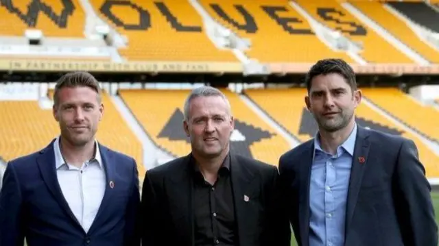 Paul Lambert and backroom team members Rob Edwards and Stuart Taylor