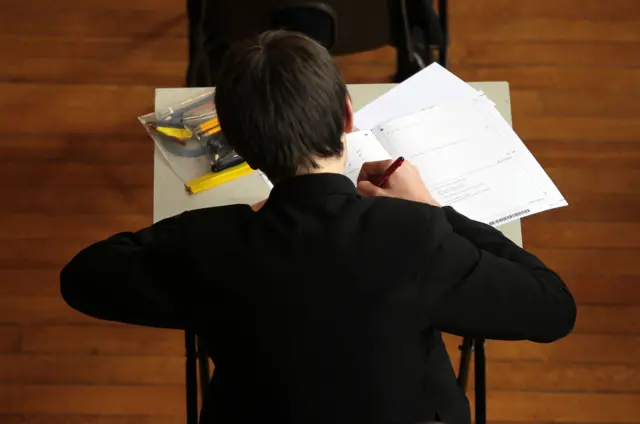 Child taking an exam