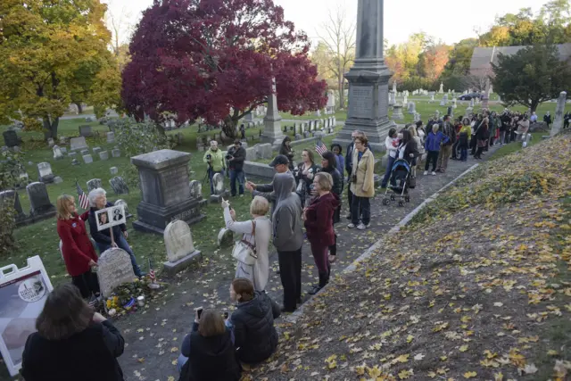 People in Mount Hope Cemetery in Rochester, New York, 8 November