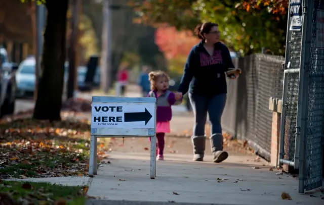 A voter in Oakmont, Pennsylvania, 8 November