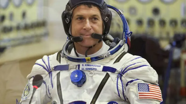 Shane Kimbrough, a member of the main crew on the International Space Station, talks to relatives