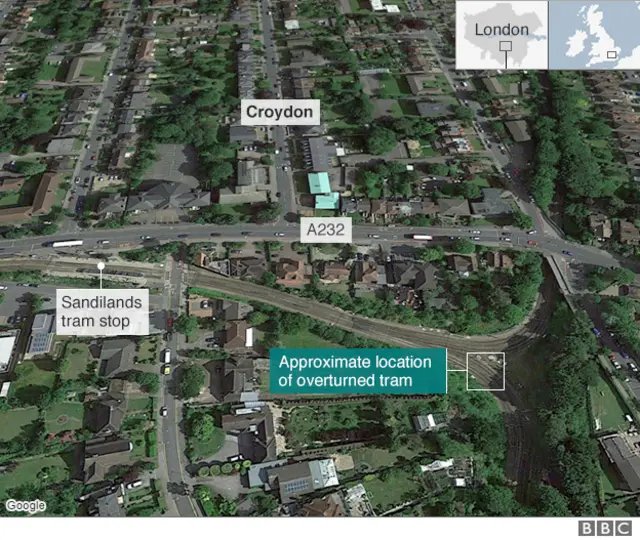 Map of overturned tram's location