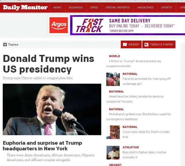 Screengrab of Daily Monitior online edition