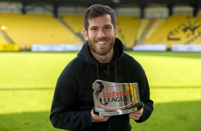 Livingston's Liam Buchanan with his Ladbrokes trophy