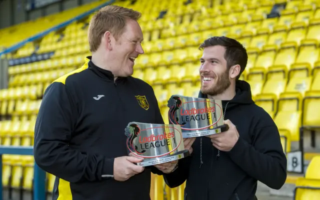 Livingston's David Hopkin and Liam Buchanan with their awards