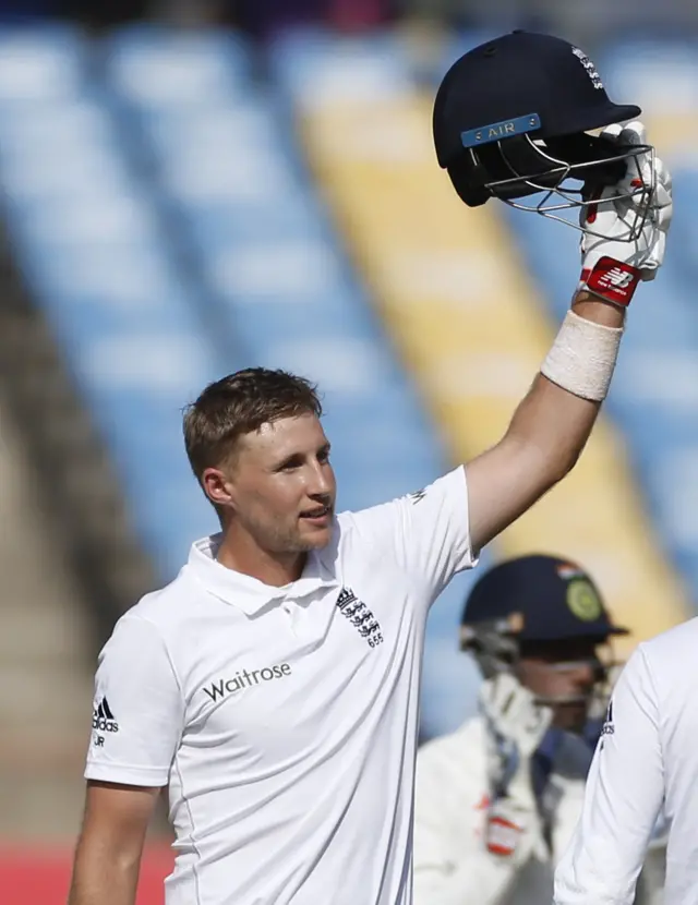 Joe Root celebrates 100 runs