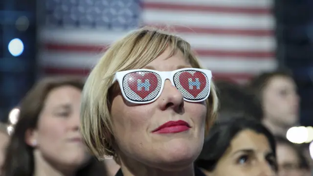 A Hillary Clinton supporters attends her campaign event in New York - 8 November 2016