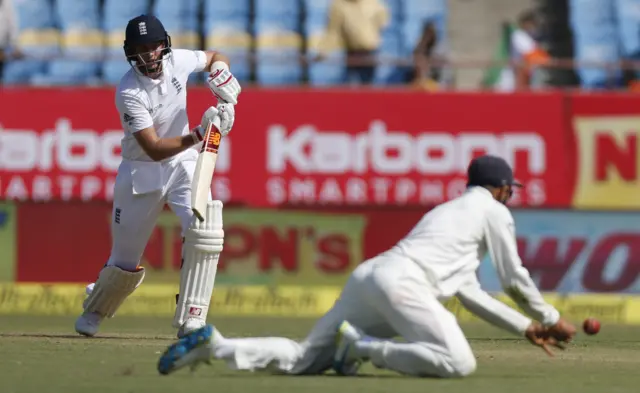 Joe Root plays a shot