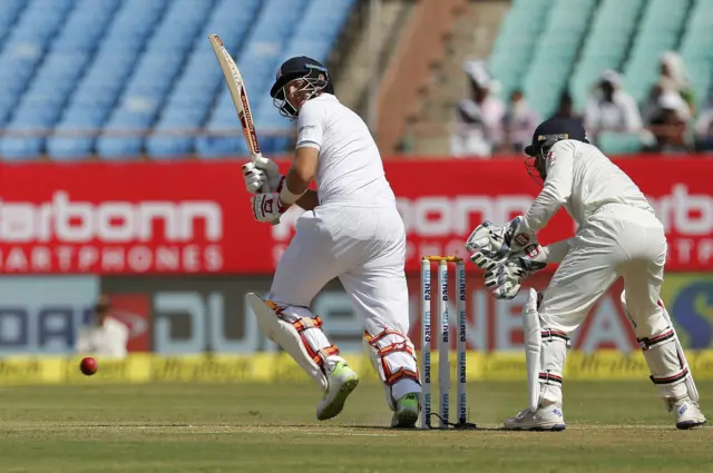 Joe Root plays a shot