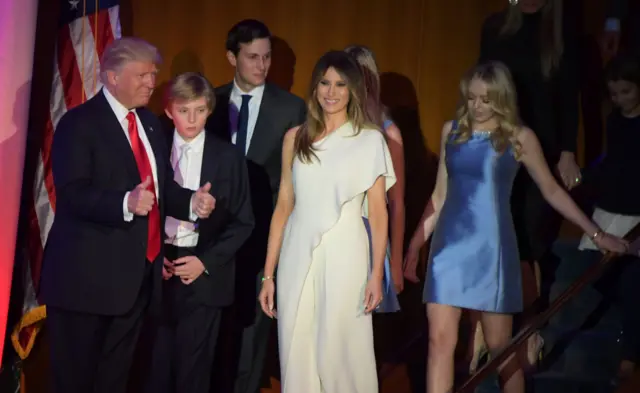 Donald Trump (L) arrives to speak during election night at the New York Hilton Midtown in New York on November 9, 2016