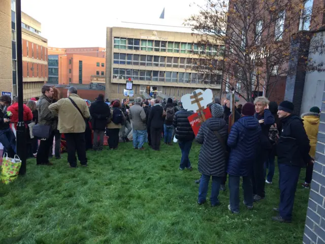 Supporters outside court