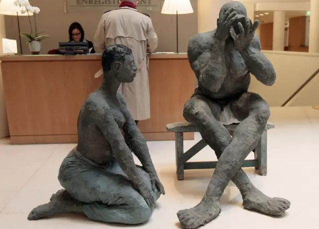 A sculpture by Senegalese artist Ousmane Sow is shown during an exhibition at Christies auction house in Paris before going under the hammer on 8 December 2009