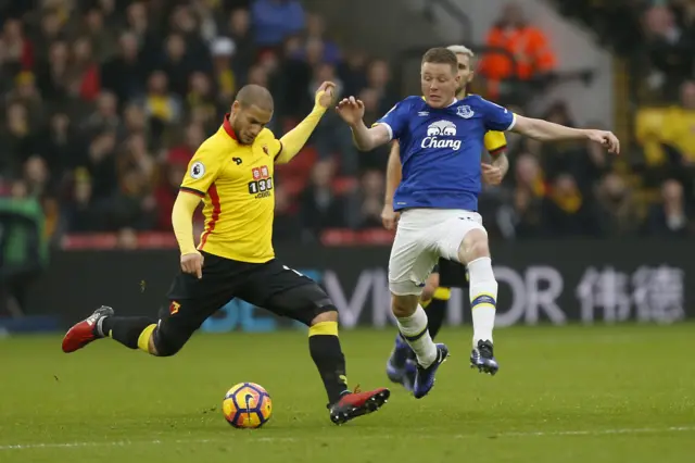 Adlene Guedioura and Everton's James McCarthy in action