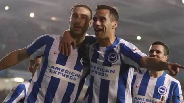 Brighton celebrate a win against Leeds