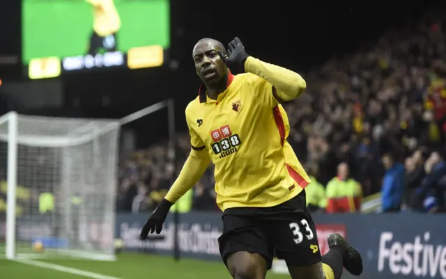 Stefano Okaka celebrates