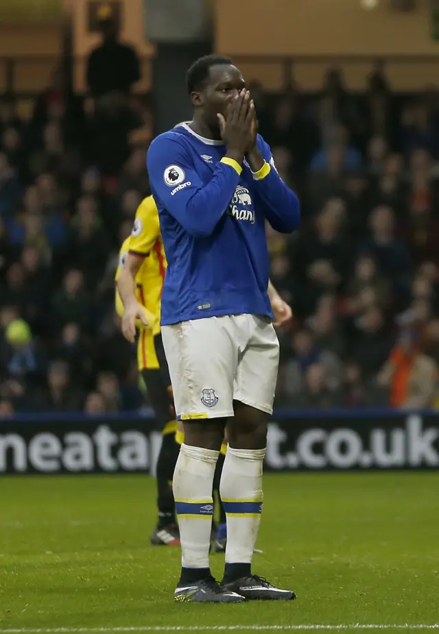 Romelu Lukaku reacts after a missed chance