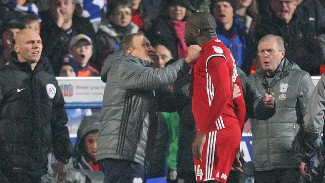 Sol Bamba and Neilo Warnock clash