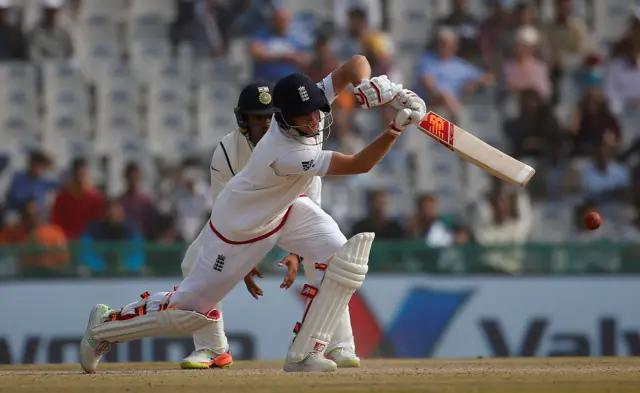 Joe Root plays a shot